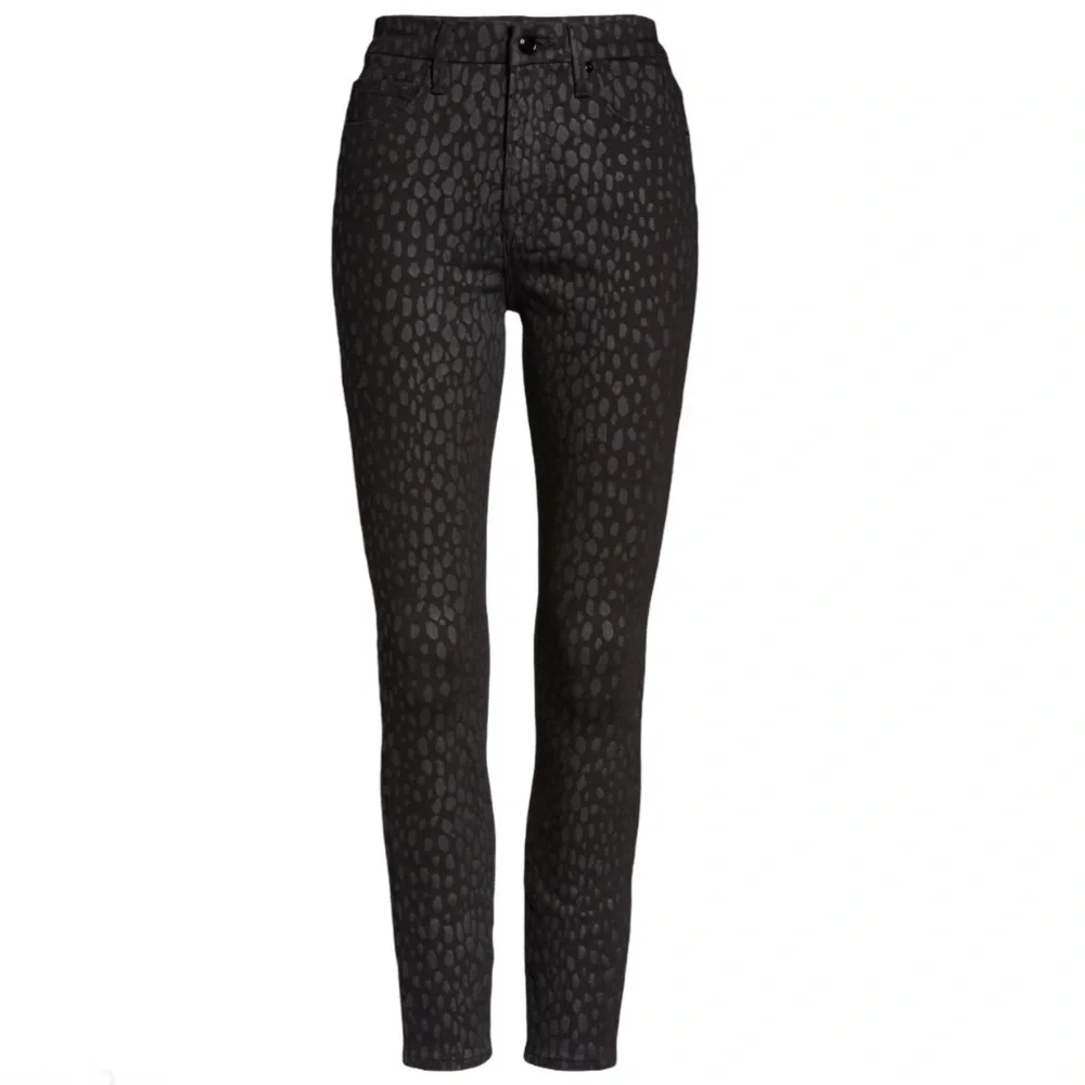 Good American Good Legs Crop Animal Print Jean Size 27 / 4 Black STRETCH! - Picture 5 of 15